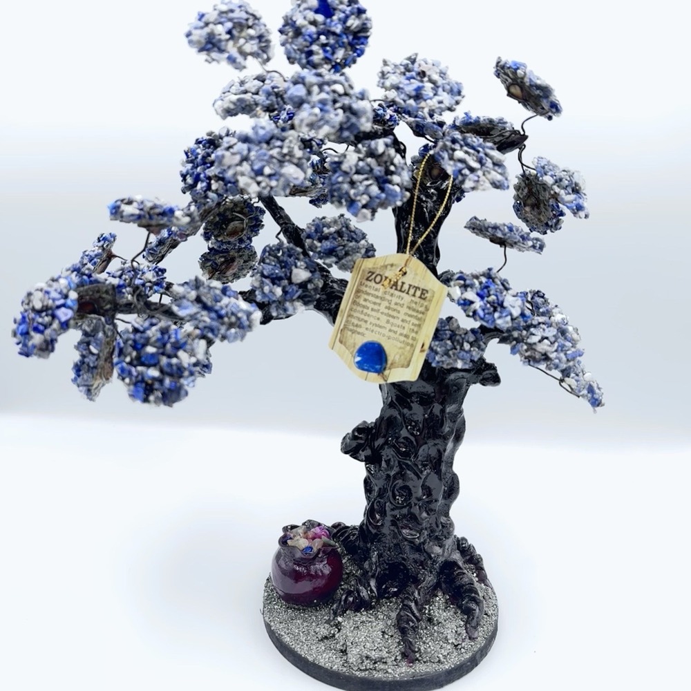 Handmade Sodalite Gemstone Bonsai Tree 12in Peru Crystal Decor Mental Clarity